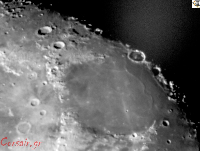 Mare Serenitatis, Posidonius crater, Dorsa Smirnov ή Dorsa Aldrovandi, ή Serpentine Ridge